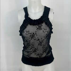 Urban Behavior Black Sheer lace Mesh Velvet Trim Y2K romantic Goth Clubwear M